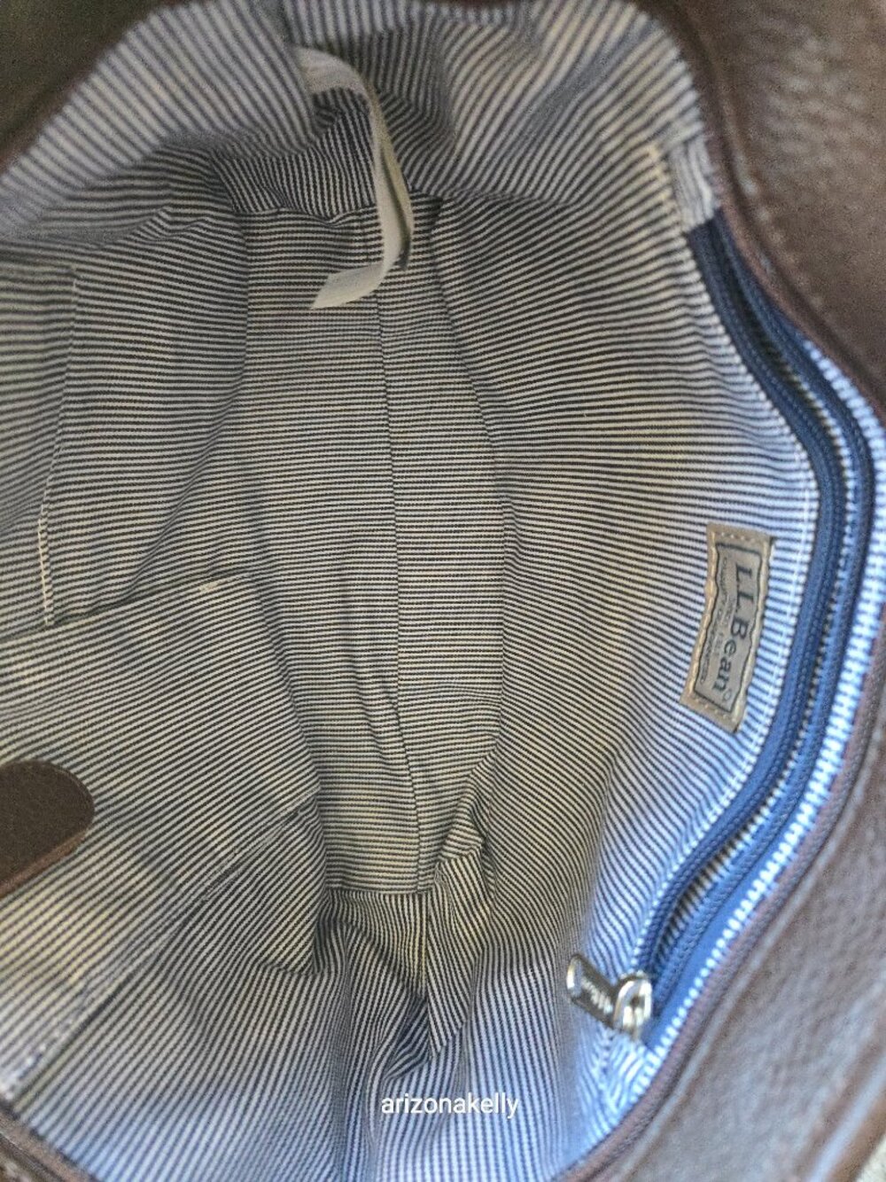 NWOT L.L. Bean Leather Satchel Purse Bag Handbag Brown Pinstripe Lining - Picture 5 of 15
